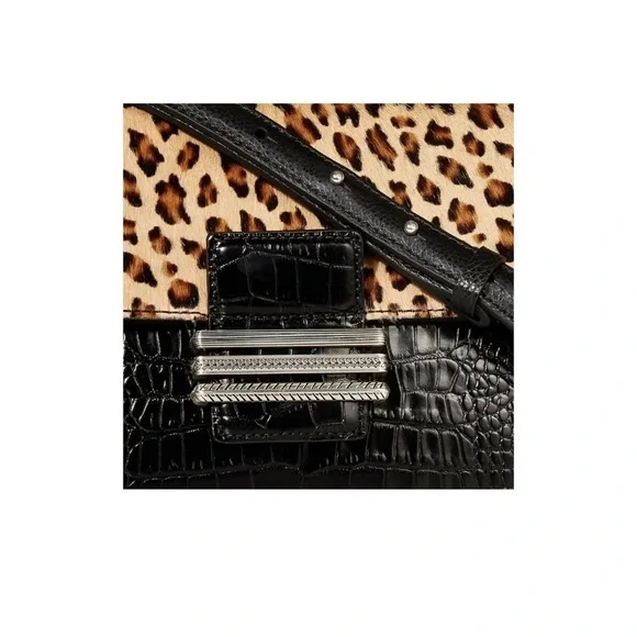 BRIGHTON El Paso LEON Leopard Black Leather Cross Body Bag Handbag - Picture 4 of 8